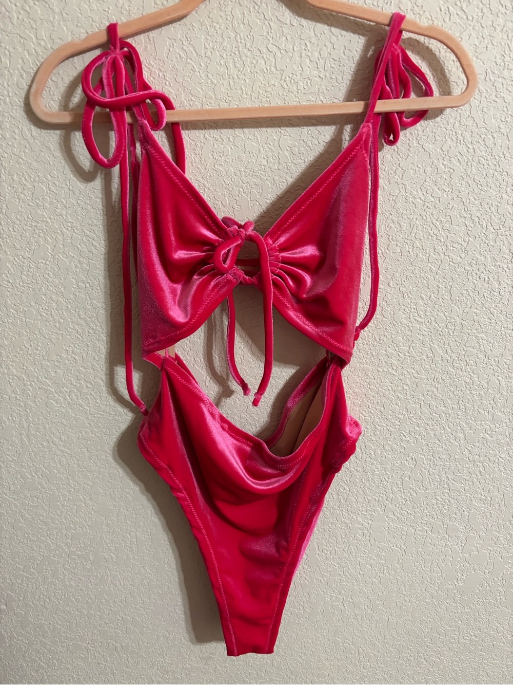 Tie-Front Hot Pink One-Piece Swimsuit with Adjustable Shoulder Ties
